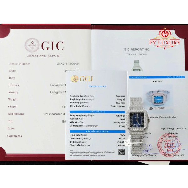Cartier Santos Large ModelBlue Dial Iced Out Moissanite Best Replica 39.8mm
