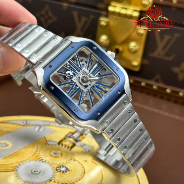 Cartier Santos De Cartier Skeleton Blue WHSA0026 Large Model Super Clone MLF 39.8mm