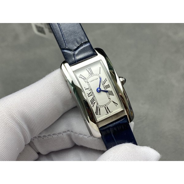 Cartier Tank Américaine WSTA0117 Steel Silver Dial Small Model Leather Strap Best Replica 35.4 mm x 19.4 mm