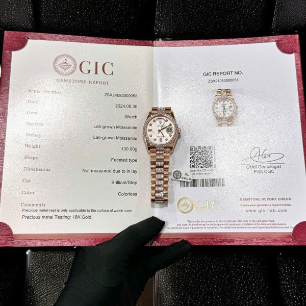 Rolex Day-Date 36 Meteorite Dial 18K Rose Gold Wrapped Custom Moissanite Dial & Moissanite Bracelet Best Replica 36mm