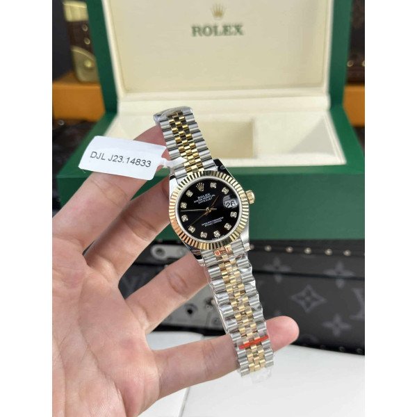 Rolex Datejust Two Tone Lady 10K Yellow Gold Wrapped Black Dial Jubilee 31mm