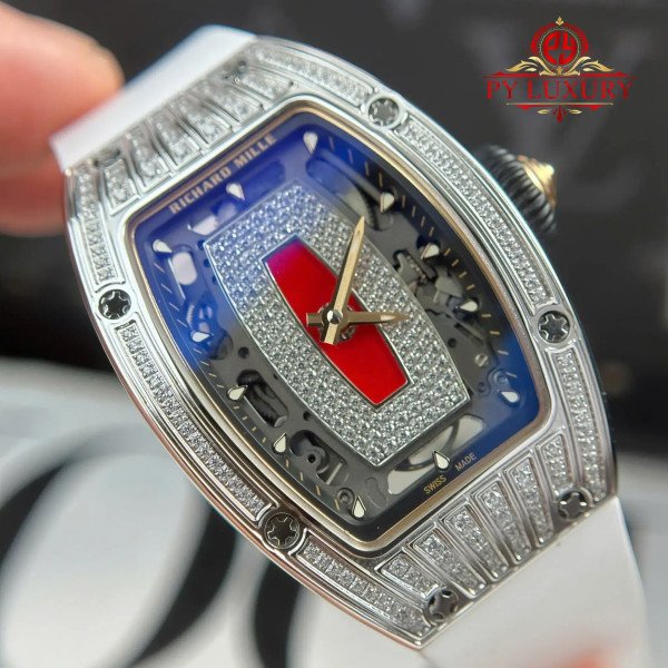 Richard Mille RM07-01 Lady Diamonds Red Lip White Rubber Strap 1:1 Super Clone ZF 45.32 x 32.3mm