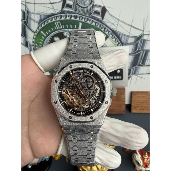 Audemars Piguet Royal Oak 15407BC Frosted Gold Openworked Skeleton Dial 1:1 Best Edition OCTA 41mm (Free Sprung)