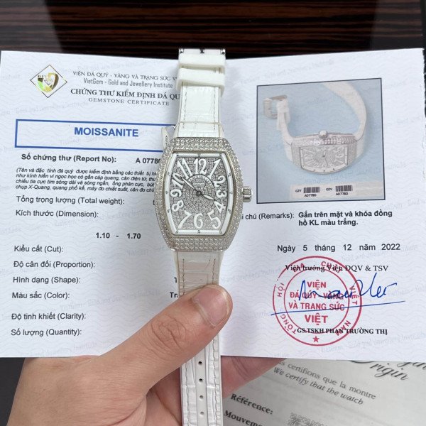 Franck Muller Vanguard V32 White Custom Full Moissanite Best Replica ABF 32mm