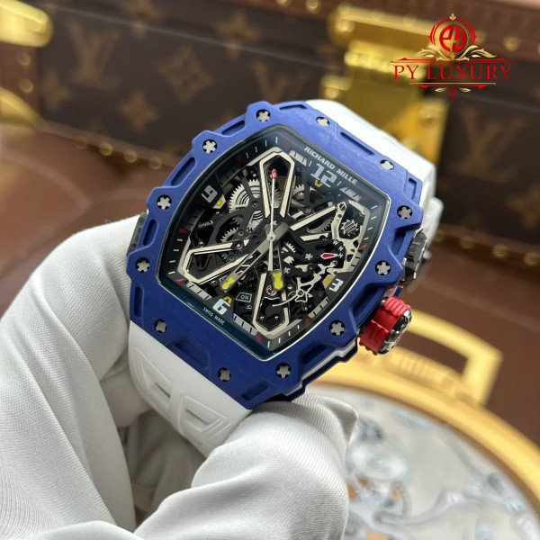 Richard Mille RM35-03 Rafael Nadal Blue Quartz TPT White Rubber Strap Best Replica 43.2mm x 50mm
