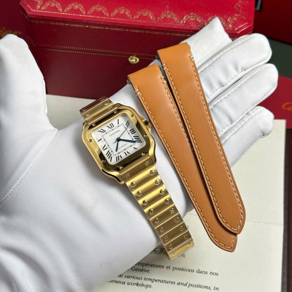 Cartier Santos WGSA0030 Yellow Gold White Dial Medium Model Best Replica BVF 35.1mm