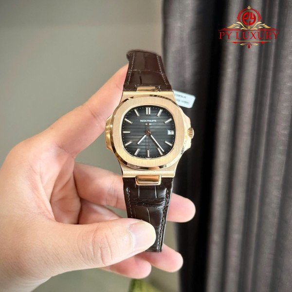 Patek Philippe Nautilus 5711R-001 Grey Dial 18K Gold Wrapped Leather Strap 1:1 Best Replica 40mm