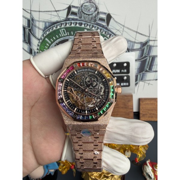 Audemars Piguet Royal Oak Openworked Rainbow 15412OR Frosted Rose Gold Best Replica OCTA 41mm (Free Sprung)