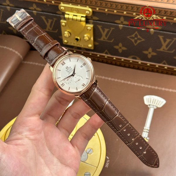 Omega De Ville Prestige Power Reserve Rose Gold White Dial Leather Strap Best Replica 39.5mm