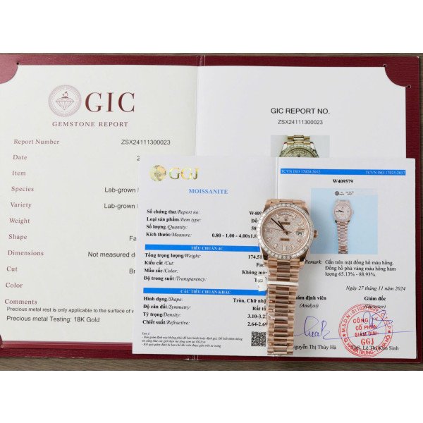 Rolex Day-Date 228235 Baguette Diamond Paved Dial 18K Gold Wrapped Custom Baguette Moissanite Bezel Best Replica 40mm