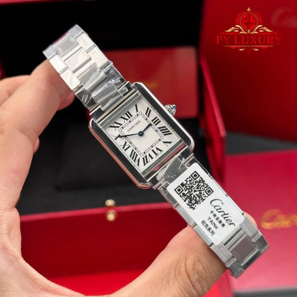 Cartier Tank Solo Small Model W5200013 Silver Dial Steel Bracelet Best Replica AF 24.4mm x 31mm