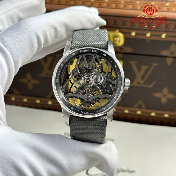 Audemars Piguet Code 11.59 Tourbillon Openworked 26600CR Grey Dial Textile Strap 1:1 Best Replica APPF 41mm