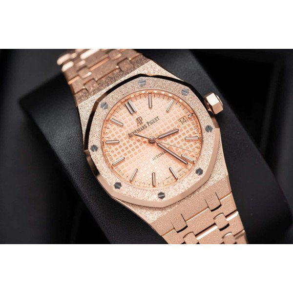 Audemars Piguet Royal Oak 15454OR Frosted Gold Pink Dial Replica 37mm