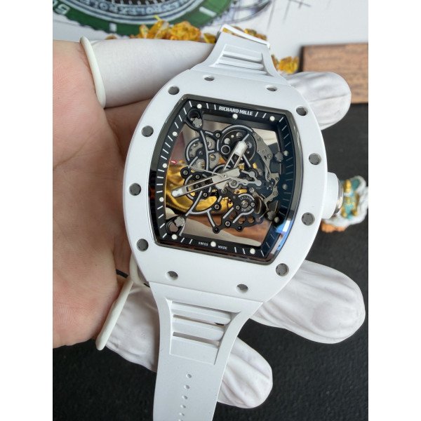 Richard Mille RM055 Bubba Watson White Ceramic Vaucher Movement 1:1 Super Clone A9F 42.7mm x 49.9mm (Free Sprung)