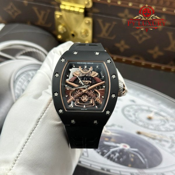 Richard Mille RM47 Samurai Tourbillon Rose Gold Black Ceramic Best Replica 42.7mm