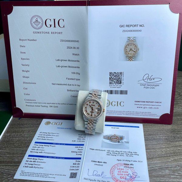 Rolex Datejust Two Tone 18K Gold Wrapped Roman Dial Iced Out Moissanite Best Replica 36mm