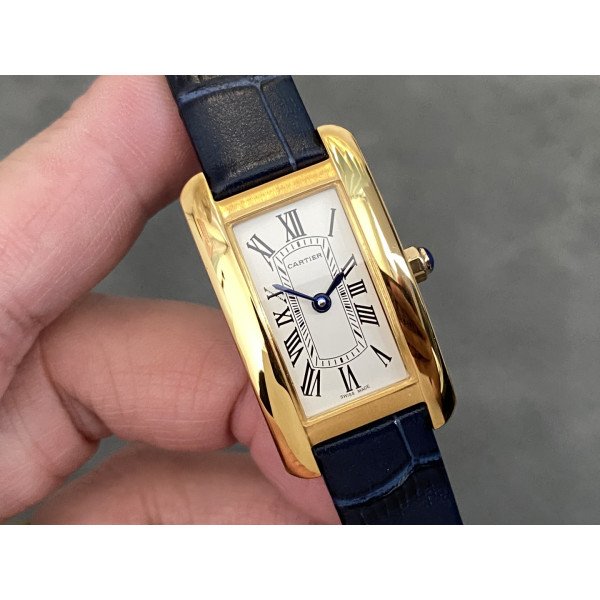 Cartier Tank Américaine WGTA0356 Yellow Gold Silver Dial Small Model Leather Strap Best Replica 35.4 mm x 19.4 mm