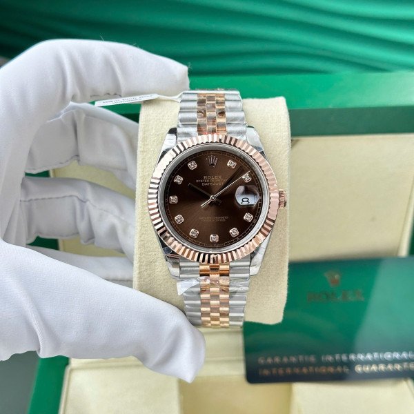 Rolex Datejust 126331 Two Tone Chocolate Diamond Dial 10K Everose Gold Wrapped Jubilee Best Replica 41mm