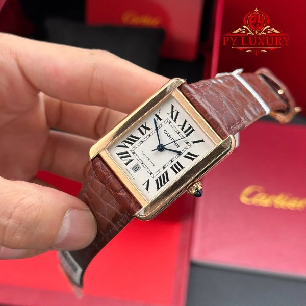 Cartier Tank Solo XL Automatic Rose Gold Brown Leather Strap Best Replica AF 31 x 41mm