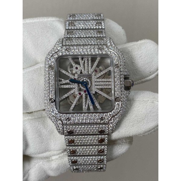 Cartier Santos Skeleton Bust Down Moissanite Super Clone MLF 39.8mm