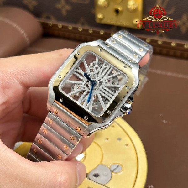 Cartier Santos Skeleton LM Steel & Yellow Gold WHSA0019 Steel Bracelet Super Clone MLF 39.8mm