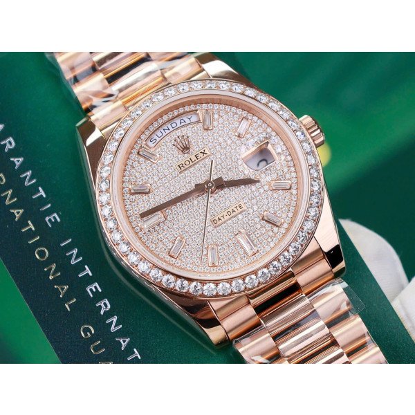 Rolex Day-Date 228345RBR Diamond Pavé 18K Gold Wrapped Custom Moissanite Dial & Bezel GMF V3 40mm