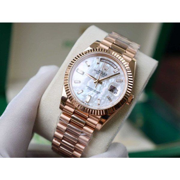 Rolex Day-Date 228235 18K Gold Wrapped MOP Dial Baguette Moissanite Numerals GMF V3 40mm