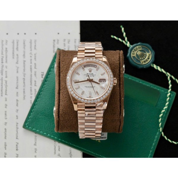 Rolex Day-Date 40 Meteorite Baguette Moissanite Dial 18K Rose Gold Wrapped Moissanite Bezel GMF V3 Best Replica 40mm