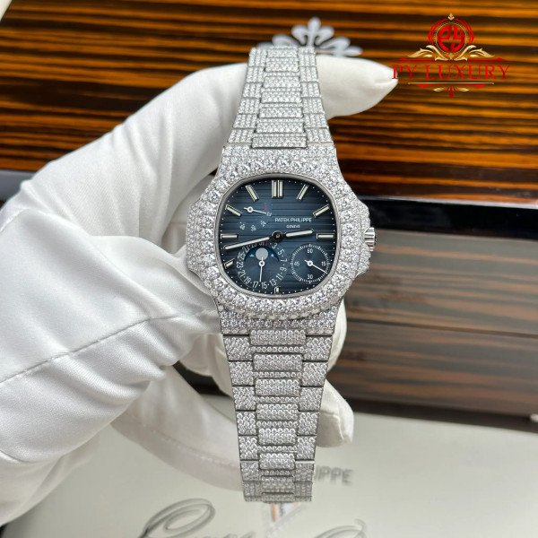 Patek Philippe Nautilus 5712/1A Blue Dial Iced Out Moissanite 1:1 Replica PPF V3 40mm