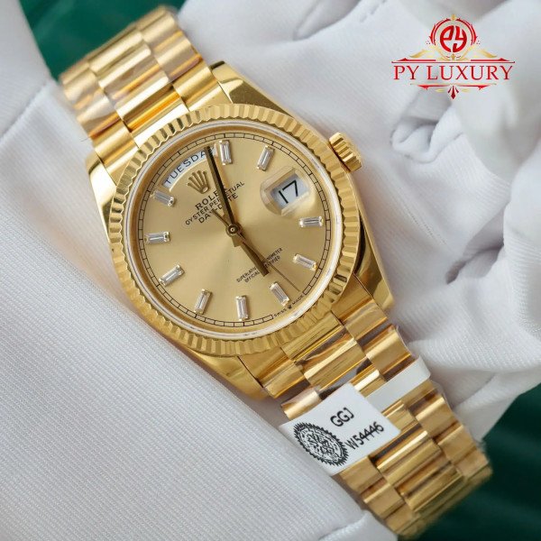 Rolex Day-Date 128238-0132 Champagne Diamond-set Dial 18K Gold Wrapped Best Replica 36mm