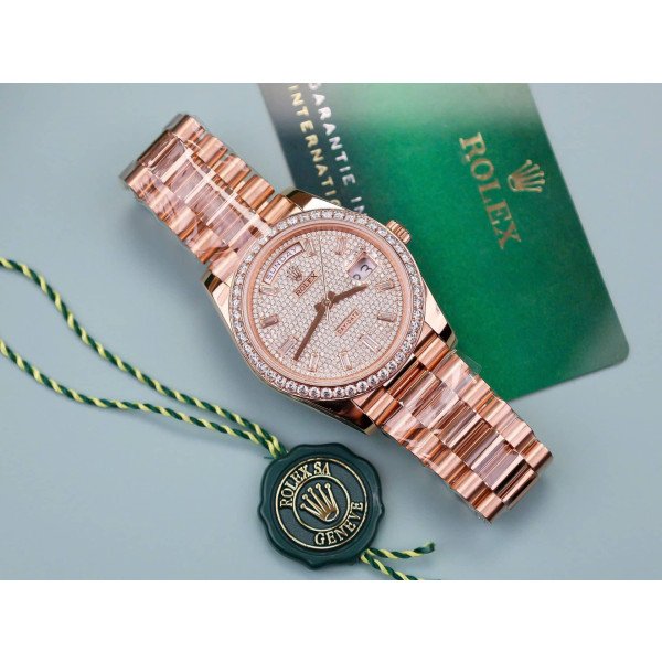 Rolex Day-Date 228345RBR Diamond Pavé 18K Gold Wrapped Custom Moissanite Dial & Bezel GMF V3 40mm