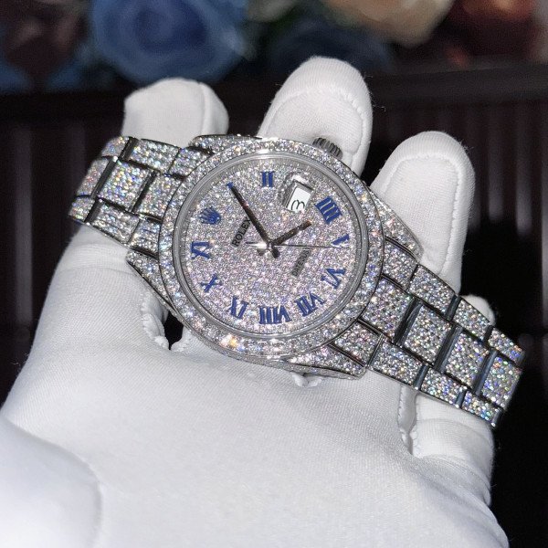 Rolex Datejust 41 Blue Roman Numerals Iced Out Moissanite Best Replica 41mm