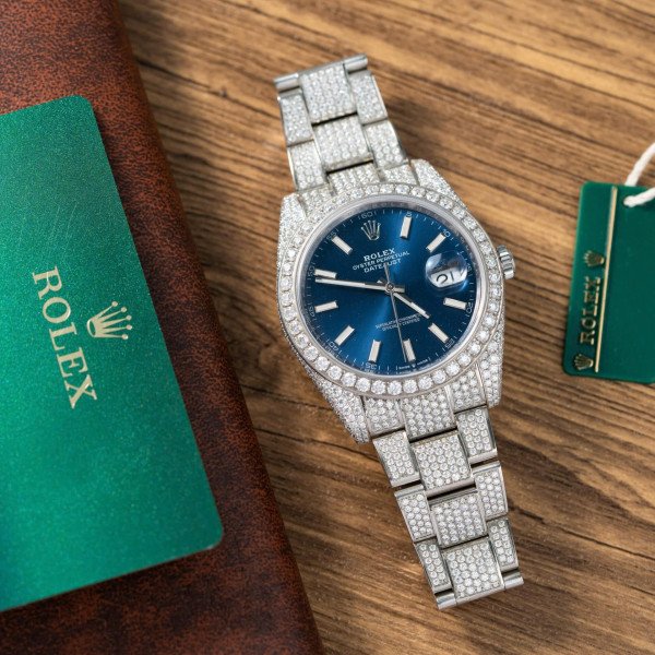 Rolex Datejust Blue Luminous Dial Iced Out Moissanite Best Replica 41mm