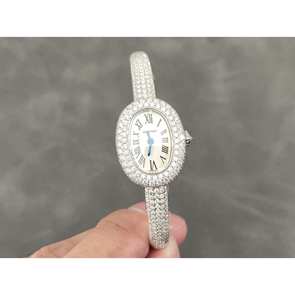 Cartier Baignoire HPI01607 Mini Model Silver Dial Iced Out Moissanite Best Replica (Wrist Size 15, 16, 17cm)