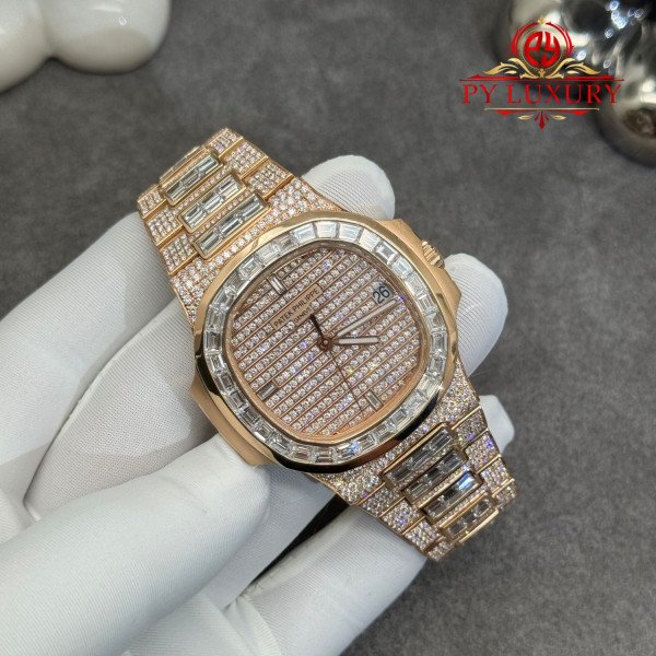 Patek Philippe Nautilus 5719/10R-010 1:1 Custom Made Full 18K Solid Rose Gold Iced Out Diamonds 40mm