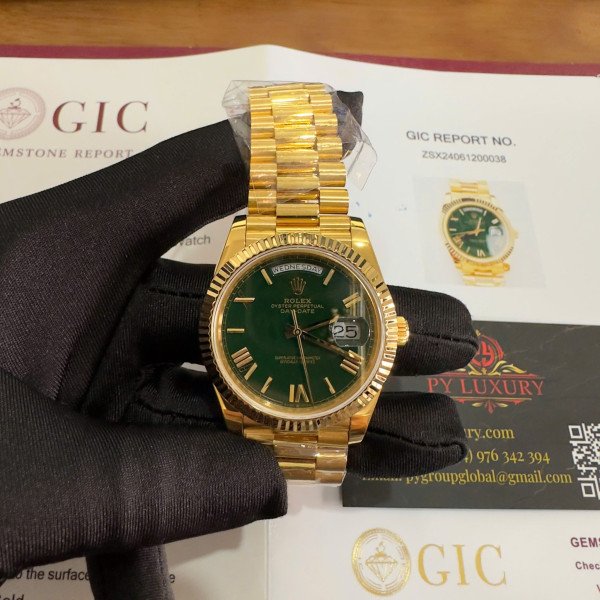 Rolex Day-Date 228238-0061 Green Roman Dial 18K Yellow Gold Wrapped Best Replica V3 GMF 40mm