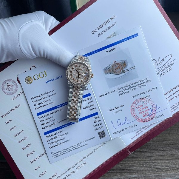 Rolex Datejust Two Tone 18K Gold Wrapped Roman Dial Iced Out Moissanite Best Replica 36mm
