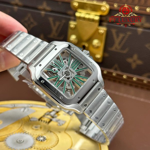 Cartier Santos De Cartier Skeleton Green WHSA0028 Large Model Super Clone MLF 39.8mm