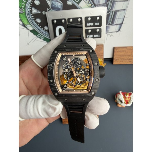 Richard Mille RM055 Bubba Watson Asia Edition Carbon NTPT Vaucher Movement 1:1 Super Clone A9 Factory 42.7mm x 49.9mm (Free Sprung)