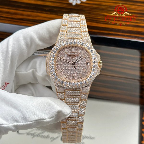 Patek Philippe Nautilus 5711 Custom Iced Out Moissanite 18K Rose Gold Plating 40mm