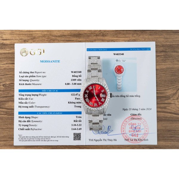 Rolex Datejust Red Roman Dial Iced Out Moissanite Best Replica 41mm