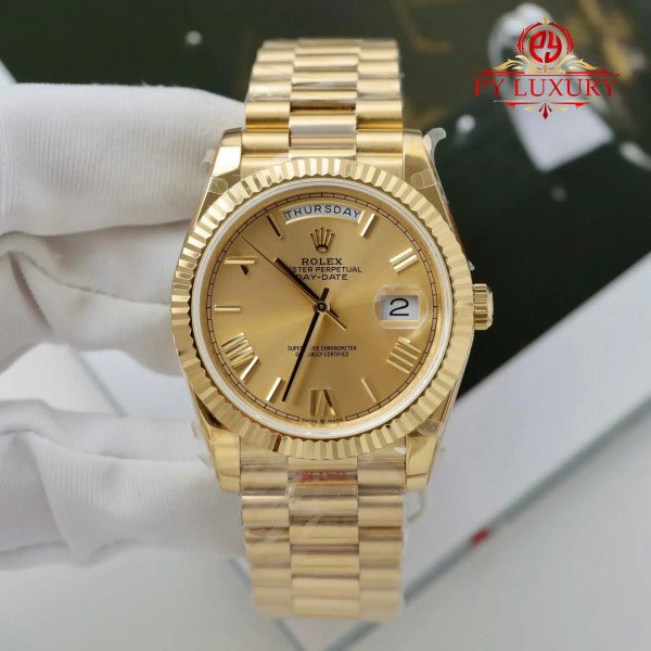 Rolex Day-Date 228238 Yellow Gold Champagne Roman Dial Best Replica QF 40mm