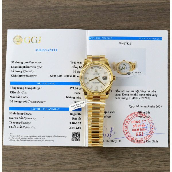 Rolex Day-Date 228238-0071 MOP Baguette Moissanite Index Dial 18K Yellow Gold Wrapped GMF V3 Best Replica 40mm