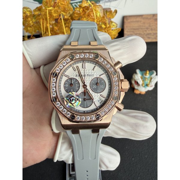 Audemars Piguet Royal Oak Offshore 26231OR Rose Gold Silver Dial Diamond Bezel 1:1 Best Replica APSF 37mm