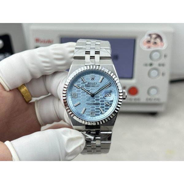 Rolex Land-Dweller 127236-0001 Ice-blue Honeycomb-Motif Dial Best Replica BPF 36mm