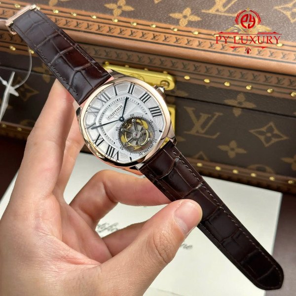 Cartier Drive De Cartier W4100013 Tourbillon Rose Gold Leather Strap Best Replica 40x41mm