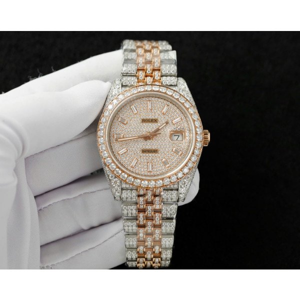Rolex Datejust 36 Two Tone 18K Gold Wrapped Iced Out Moissanite Best Replica 36mm