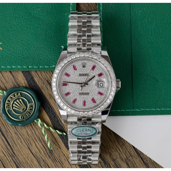 Rolex Datejust Custom Moissanite on Dial & Bezel Best Replica 41mm