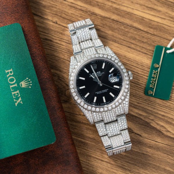 Rolex Datejust Black Luminous Dial Iced Out Moissanite Best Replica 41mm