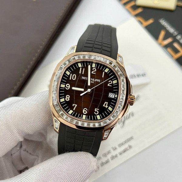 Patek Philippe Aquanaut 5167R Brown Dial 18K Gold Wrapped Custom Baguette Moissanite Best Replica 40mm